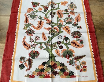 Strofinaccio da cucina vintage Betterware in 100% cotone, rosso/marrone, con motivo ad albero, in buone condizioni.