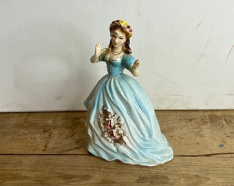 Vintage Unnamed Young Lady Figurine in Pale Blue Dress with Floral Headband. Good Condition.