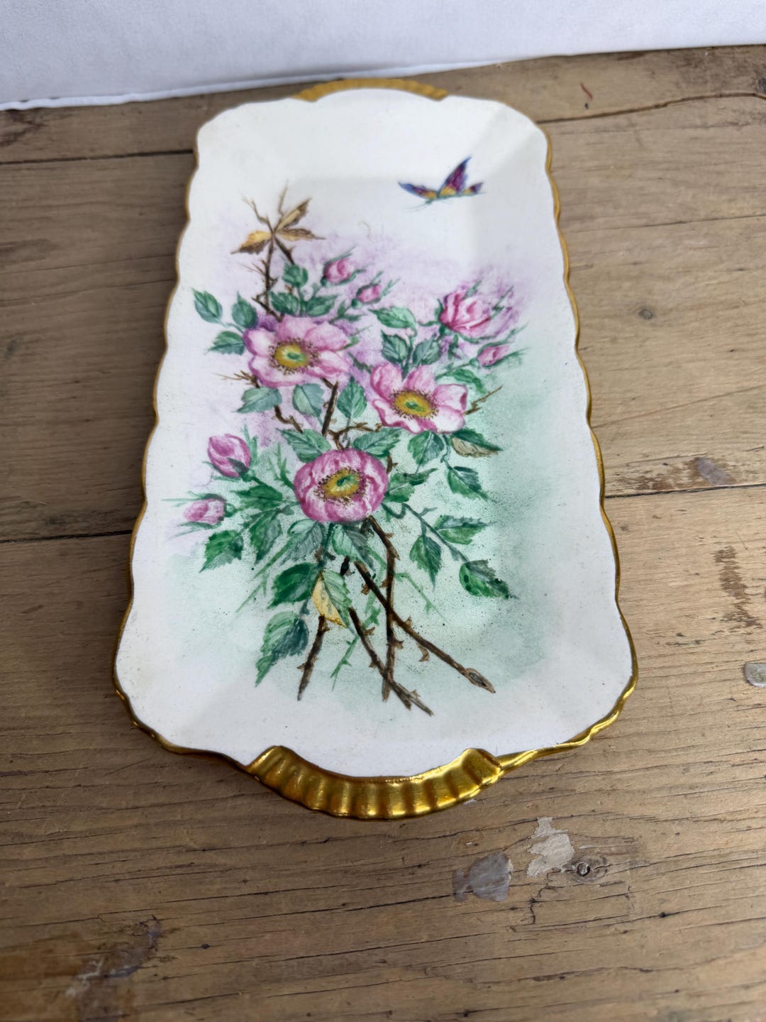 Vintage Handpainted Rectangular Sandwich Tray Pretty White With Pink ...