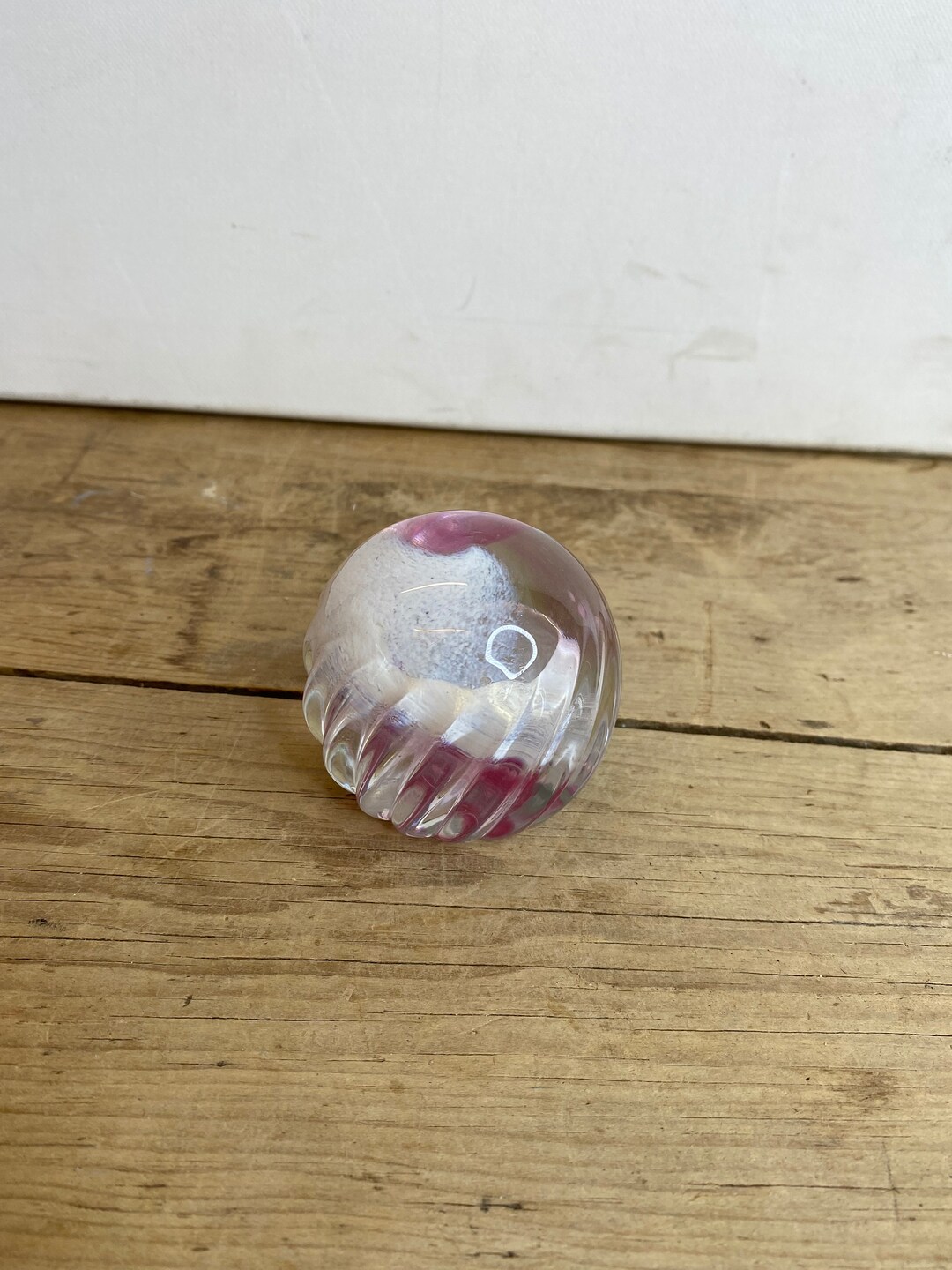 Vintage Pink Caithness misty Glass Paperweight Clear, White and Pink