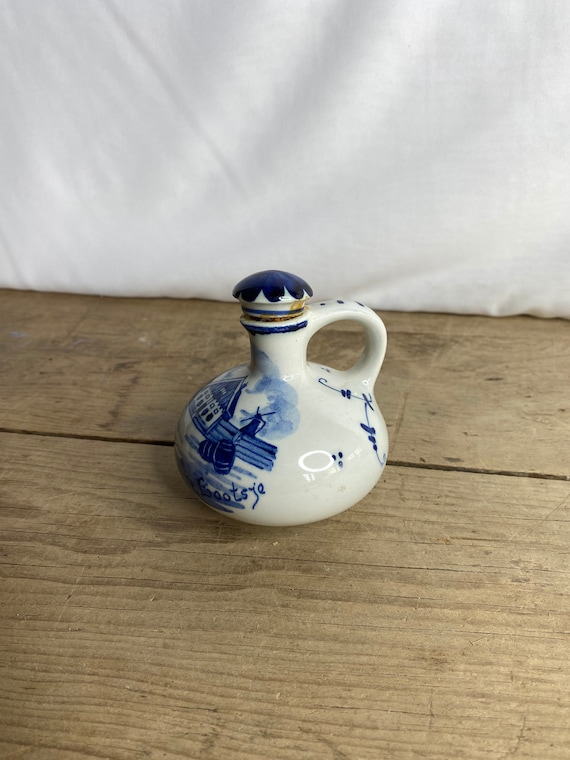 Vintage Blue and White Bols Zenith Delfts Small Bottle With Pretty