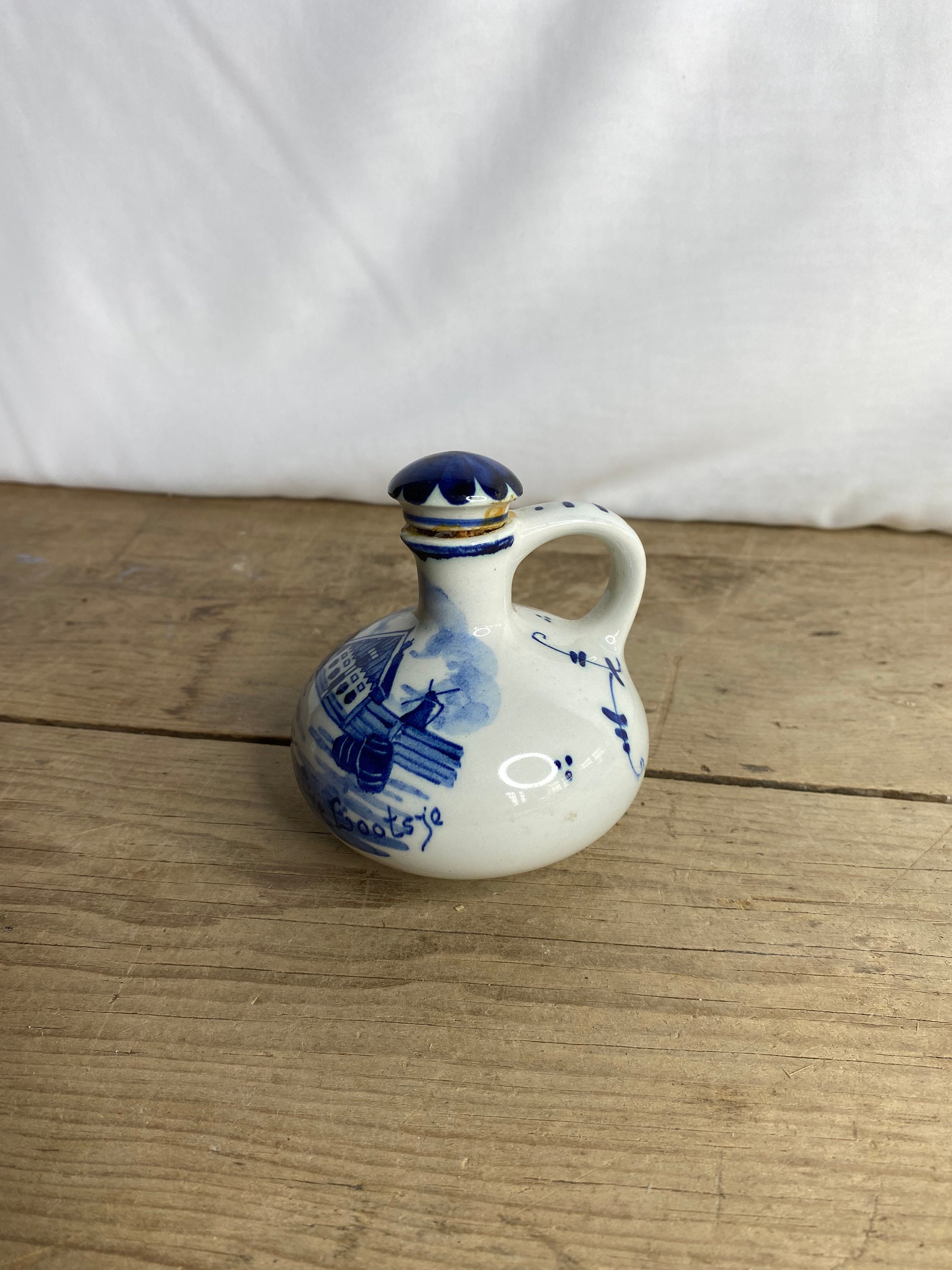 Vintage Blue and White Bols Zenith Delfts Small Bottle With Pretty