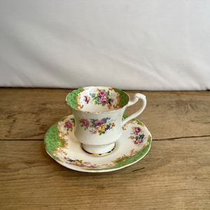 Vintage Paragon Rockingham Green Tall Tea Cup and Saucer Lovely Set Good Condition