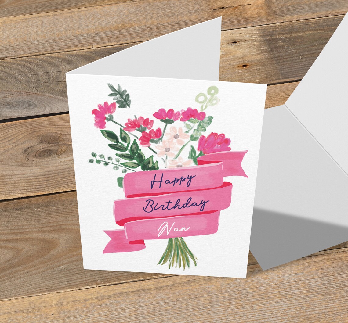 Happy Birthday Nan Birthday Card For Nan Floral Cute Hug Etsy