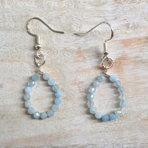 Aquamarine Hoop Earrings, 925 Sterling Silver Weird Beaded Earrings, Gift for Her