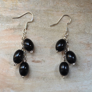 Black Jet Earrings Black Dangle Earrings Black Statement Earrings 925 Sterling Silver, Silver earrings