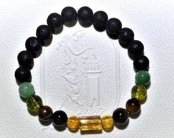 Citrine, Peridot and Tiger Eye Gemstone Bracelet | Wealth and Meditation