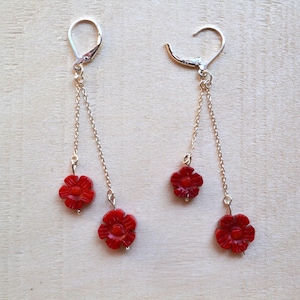 Red coral earrings 925 sterling silver! Designer Statement coral jewelry! Gift For Women!