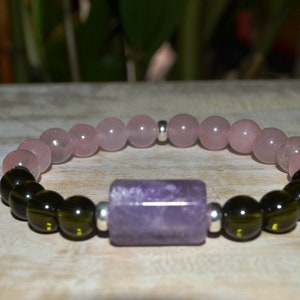 Moldavite Bracelet Amethyst Bracelet 925 sterling Silver