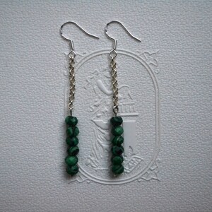 Genuine Malachite Earrings on Chain, Earrings with Malachite, Green Earrings 925 Sterling Silver, Silver earrings, Crystal earrinsg