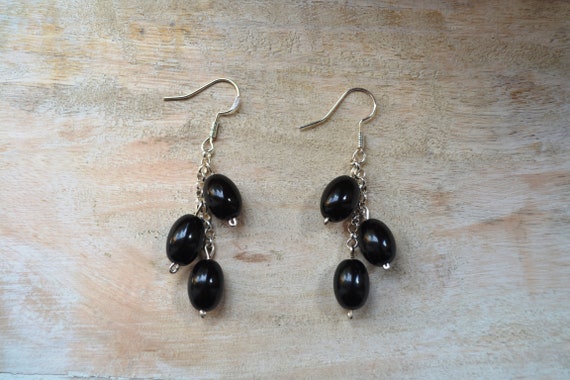 Black Jet Earrings Black Dangle Earrings Black Statement Earrings 925 Sterling Silver Silver earrings