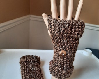 Brown Fingerless Gloves, Knit Gloves, Texting Gloves