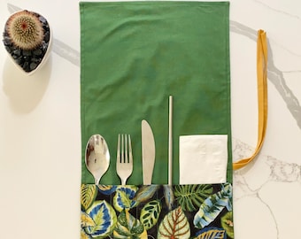 Botanical Fabric Design Eco-Friendly Utensil Wrap/Travel Cutlery Holder