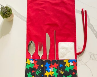 Eco-Friendly Fabric Utensil Wrap/Travel Cutlery Holder