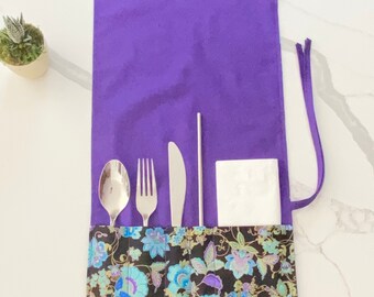 Asian Inspired Design Eco-Friendly Fabric Utensil Wrap/Travel Cutlery Holder