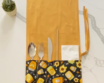 Eco-Friendly Fabric Utensil Wrap/Travel Cutlery Holder