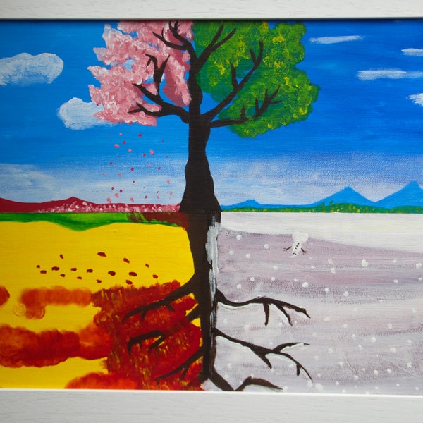 Tableau de peinture acrylique sur toile Arbre aux 4 saisons