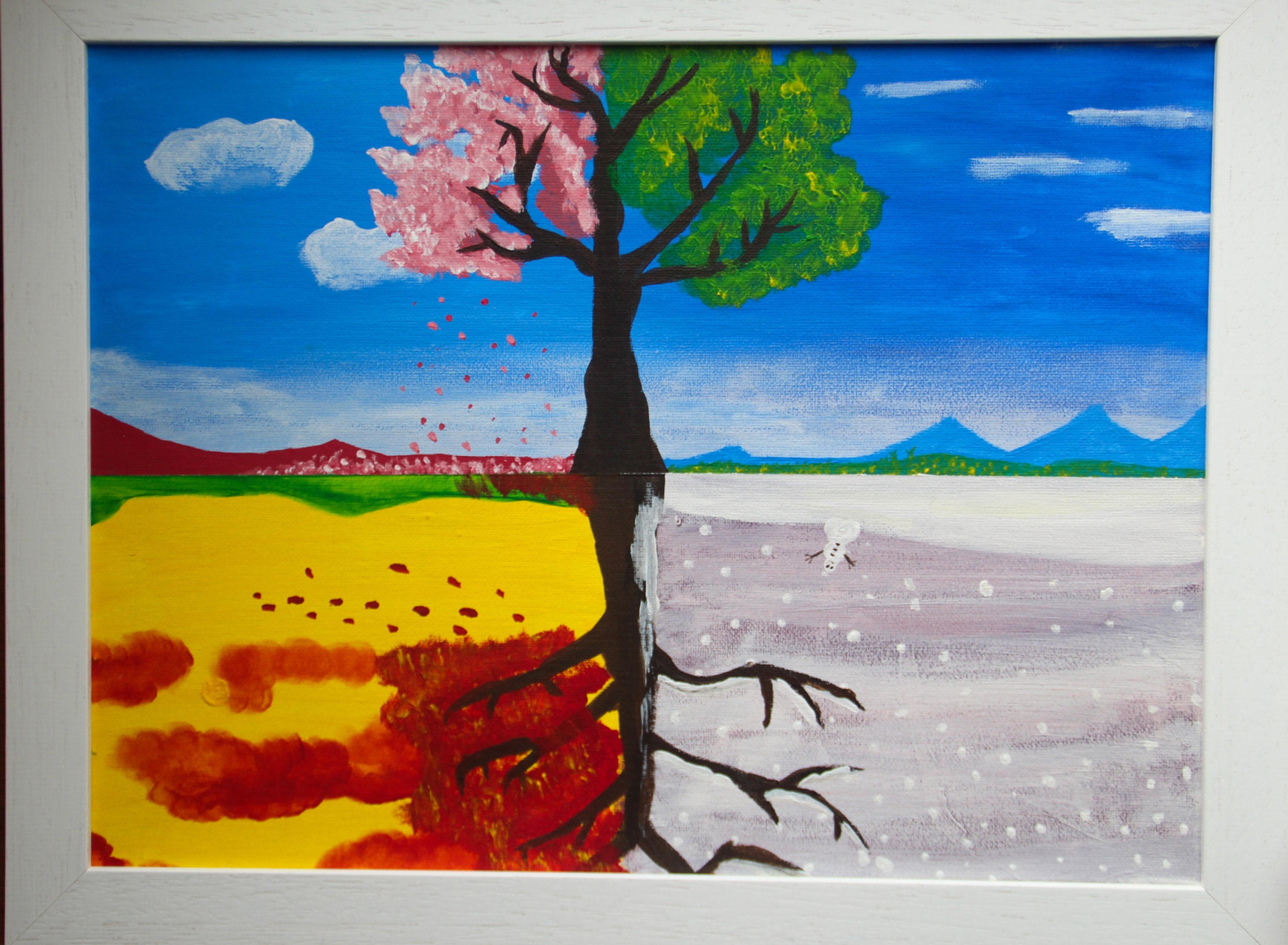 Tableau de Peinture Acrylique sur Toile Arbre Aux 4 Saisons
