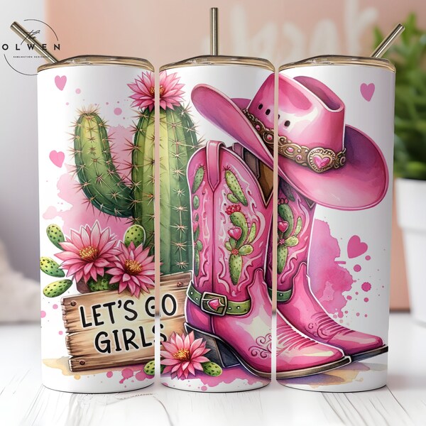 Let's Go Girls Western Cowboy Boots Tumbler Wrap 20oz PNG, Cowgirls 20 oz Skinny Tumbler Sublimation Design Digital Download PNG