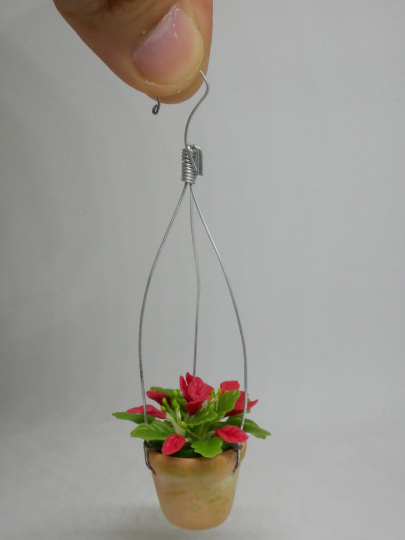 Hanging Terracotta Pot Of Christmas Plant Clay Miniature Dollhouse image 2