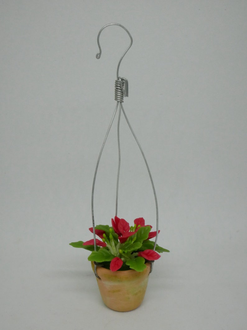 Hanging Terracotta Pot Of Christmas Plant Clay Miniature Dollhouse image 3