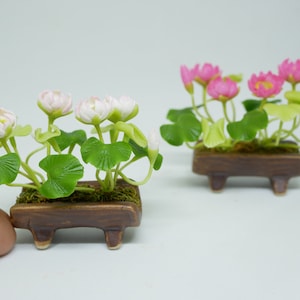 1 * Lotus Blume Ton in Holz Keramik Topf Miniatur Puppenhaus handgefertigte 1/12 skala