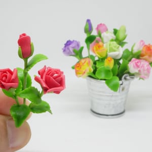 Handmade Clay Rose Flower Miniature, 1:12 Dollhouse Decor