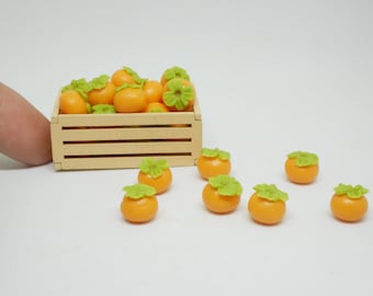10 pcs Miniature Persimmon Fruit Clay Dollhouse Handmade Decor 1/12 scale