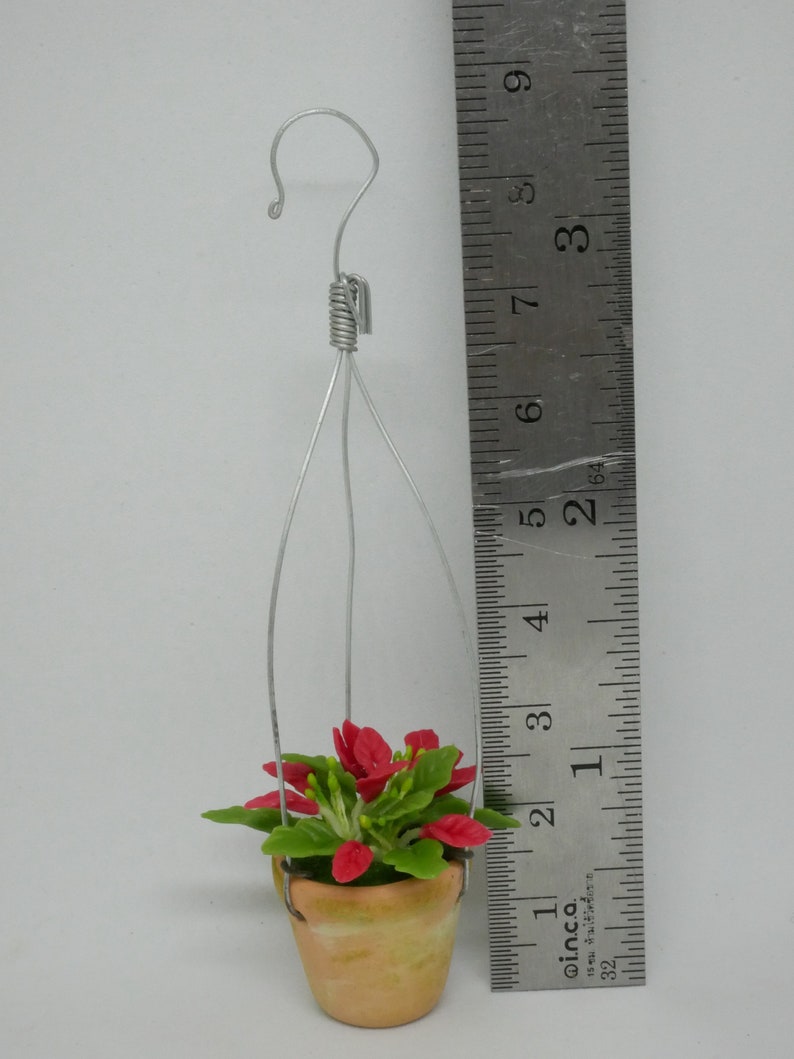 Hanging Terracotta Pot Of Christmas Plant Clay Miniature Dollhouse image 5