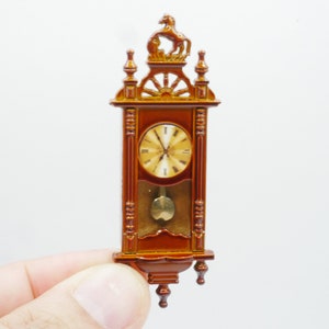 Miniature Wooden Pendulum Wall Clock: Vintage Dollhouse Furniture