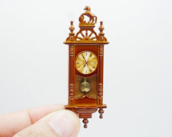 Miniature Wooden Pendulum Wall Clock: Vintage Dollhouse Furniture