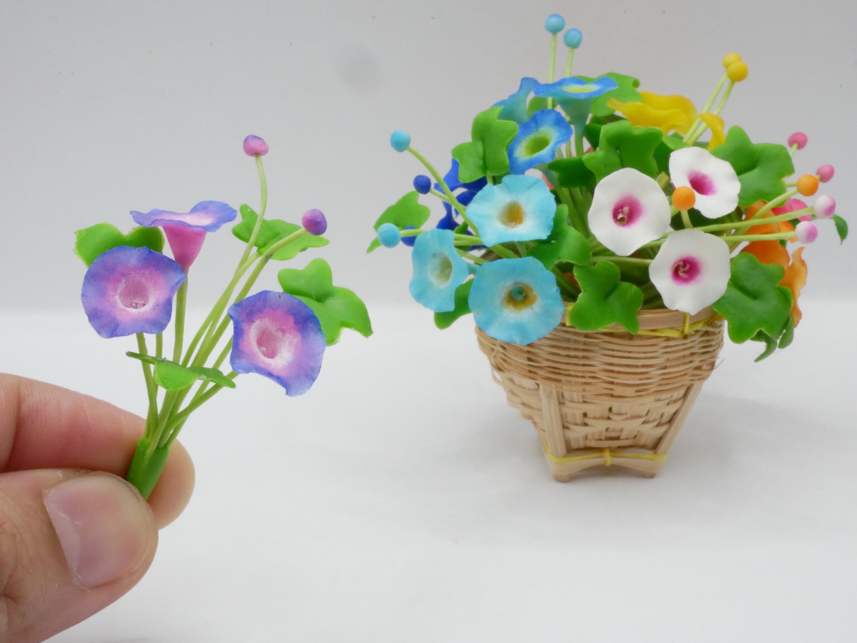 Clay Miniature Morning Glory Flower, Handmade Dollhouse Decor 1:12