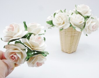 10 pcs Miniature Rose Mulberry Paper Flower (20 mm) Paper Dollhouse Handmade