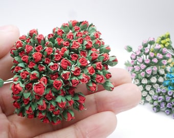 100 pcs Miniature Tiny Rose (Size S) Mulberry Paper Flower Dollhouse Handmade