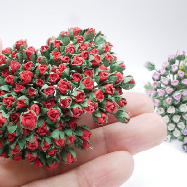 100 pcs Miniature Tiny Rose (Size S) Mulberry Paper Flower Dollhouse Handmade