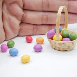 Handmade Miniature Easter Eggs in Bamboo Basket – 1/12 Scale Dollhouse ...