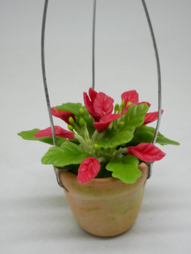 Hanging Terracotta Pot Of Christmas Plant Clay Miniature Dollhouse image 4