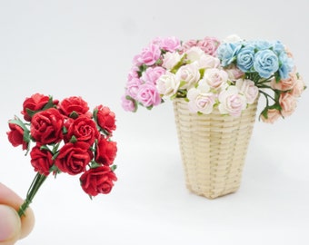 10 Miniature Mulberry Paper Roses: Handmade Dollhouse Flowers (10 mm)