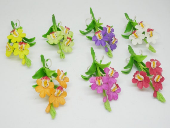 Purple Flower Miniature Cymbidium Orchid Handmade Clay Plant Dollhouse Decor 