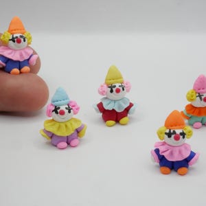 5 Miniature Clay Clown Figurines: Handmade Dollhouse Decor