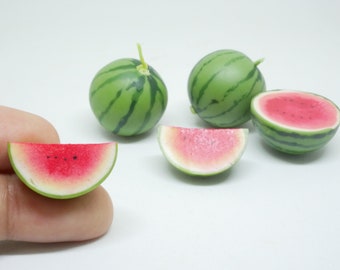 Miniature Watermelon Fruit Clay Mini Fruit Dollhouse Handmade 1/12 scale