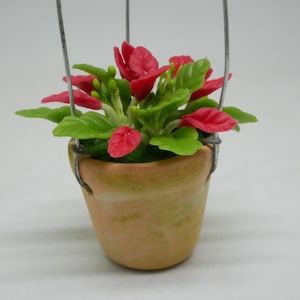 Hanging Terracotta Pot Of Christmas Plant Clay Miniature Dollhouse image 1