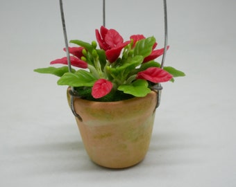 Hanging Terracotta Pot Of Christmas Plant Clay Miniature Dollhouse