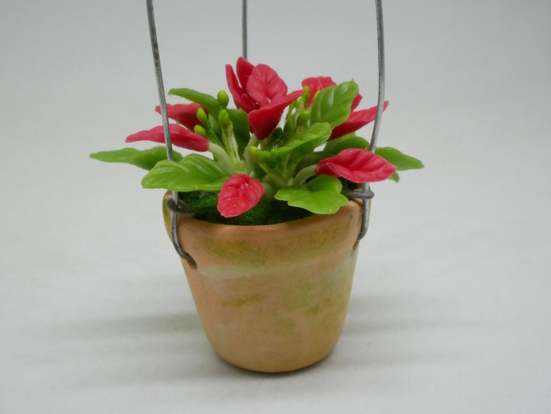 Hanging Terracotta Pot Of Christmas Plant Clay Miniature Dollhouse image 1