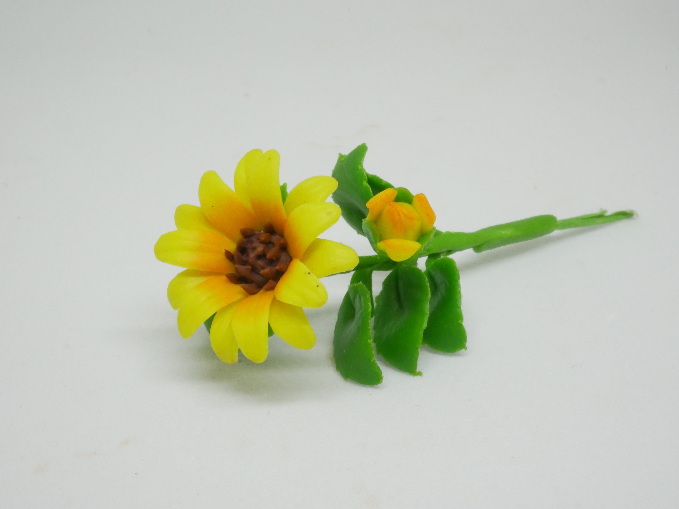 Miniatur Sonnenblume Mit Vase 1:12 – Keramik, Für Puppenhaus-Deko, Ca. 3 X 1,5 X 5 Cm