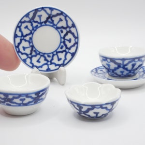 Miniature Porcelain Dollhouse Plate & Bowl Set: 1/12 Scale Kitchenware