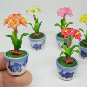 1 pc Miniature Amaryllis Flower Clay in Ceramic Pots Dollhouse Handmade