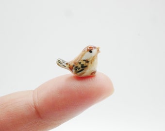 Miniature Tiny Brown Bird Ceramic animal Hand Paint Garden Decor Dollhouse Mini Bird Dolls Handmade 1/16 Scale