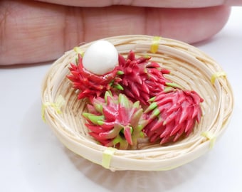 Handmade Miniature Rambutan Set – 1:12 Scale Dollhouse Fruit with Basket