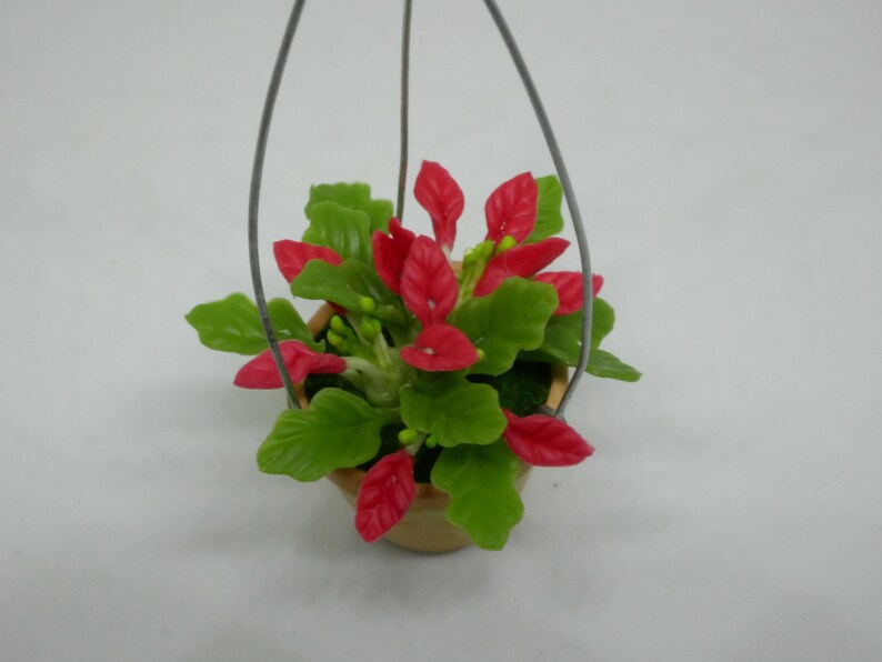 Hanging Terracotta Pot Of Christmas Plant Clay Miniature Dollhouse image 8